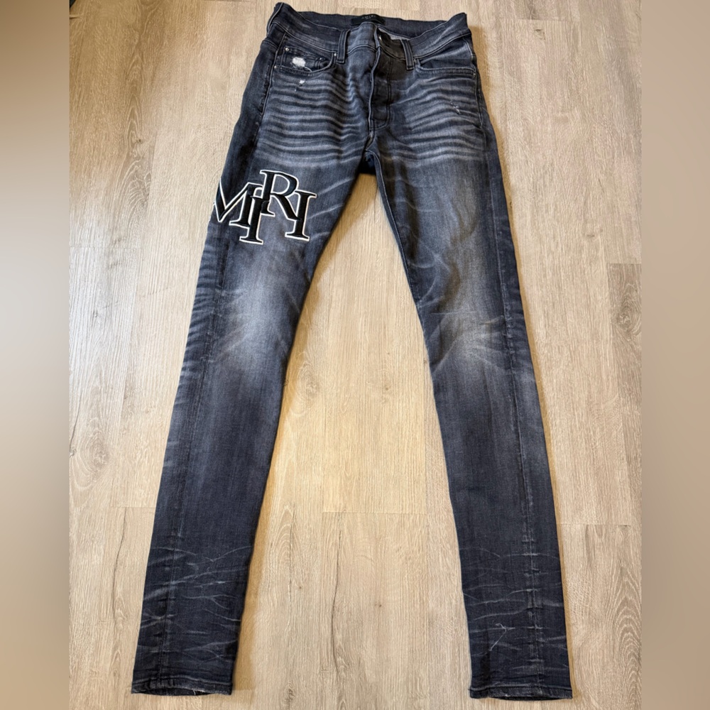 AMIRI Staggered Logo Jeans Storm Grey